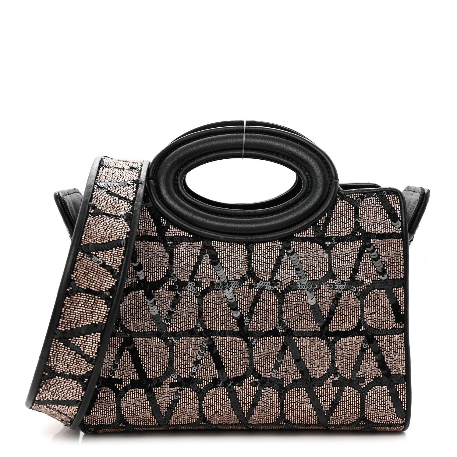Valentino Garavani Sequins Toile Iconographe Calfskin Beaded Mini Le Troisieme Shopping Bag Black Rose