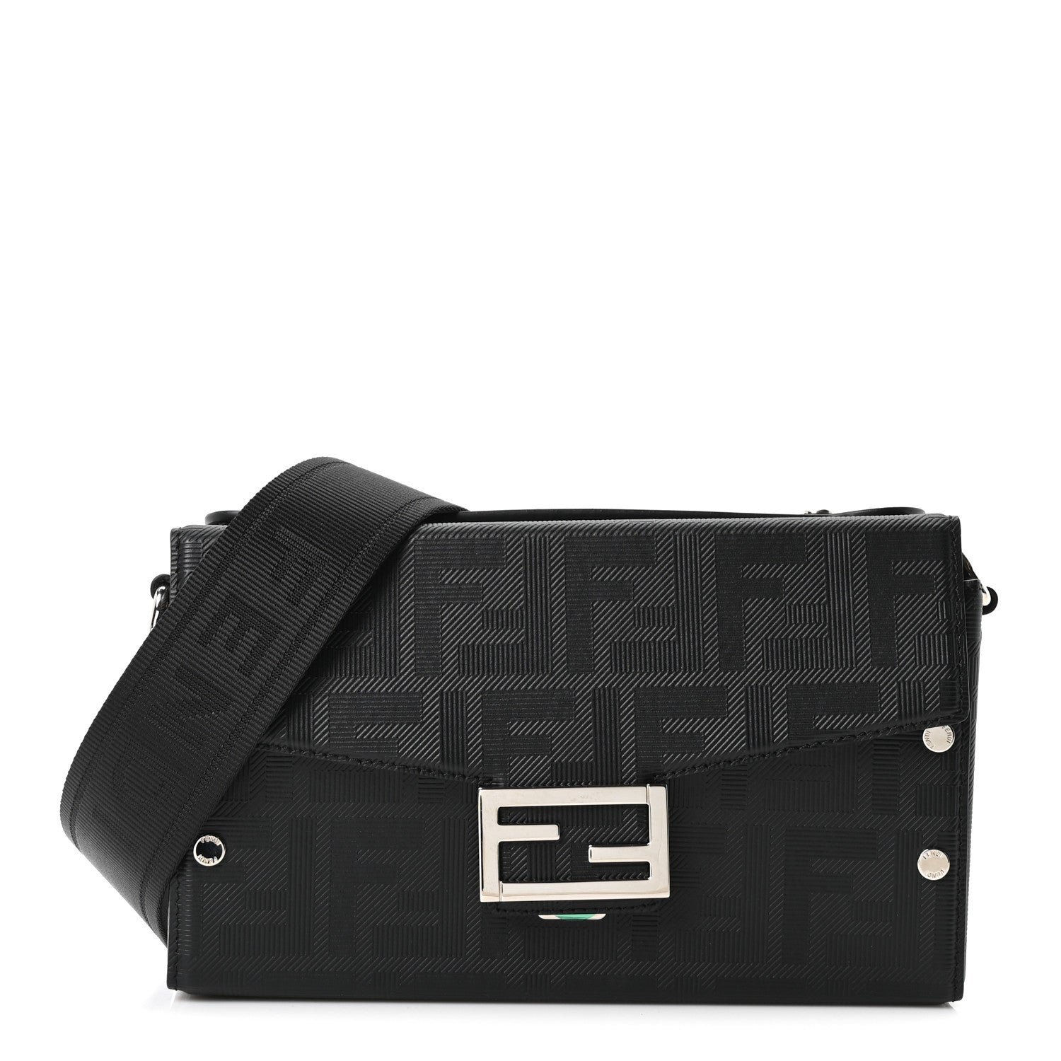Fendi Vitello King FF Lines Embossed Baguette Soft Trunk Black