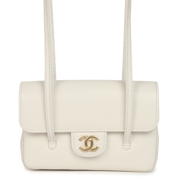 Chanel Mini Preppy Coco Clutch with Straps White Shiny Caviar Brushed Gold Hardware