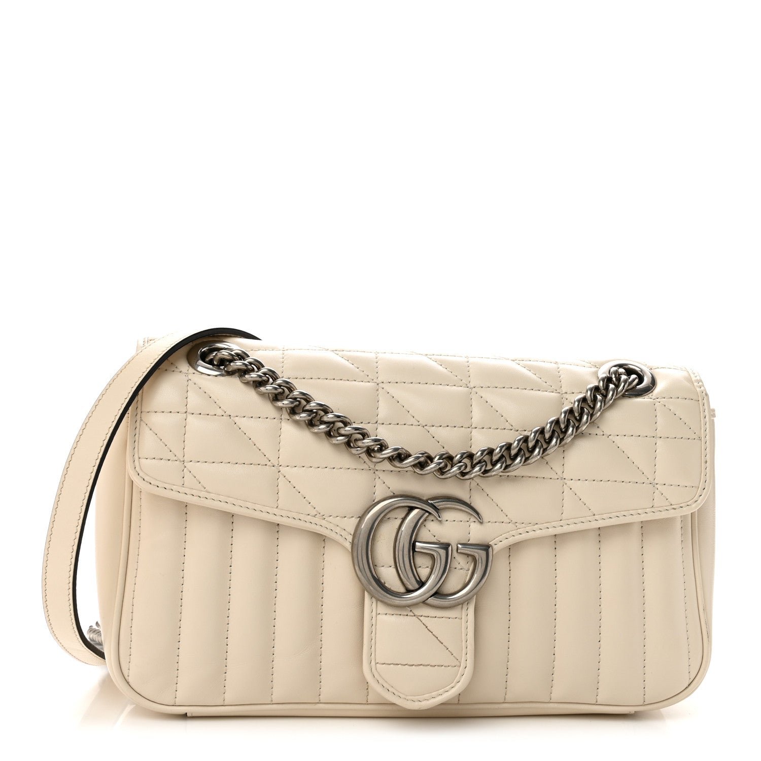 Gucci Calfskin Matelasse Aria Small GG Marmont Shoulder Bag Mystic White