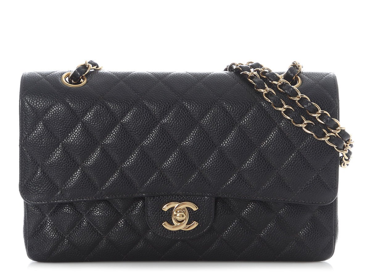 Chanel Medium/Large Black Quilted Caviar Classic Double Flap
