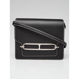 Hermes Hermes Black Grain d'H Calfskin Leather Roulis Bag