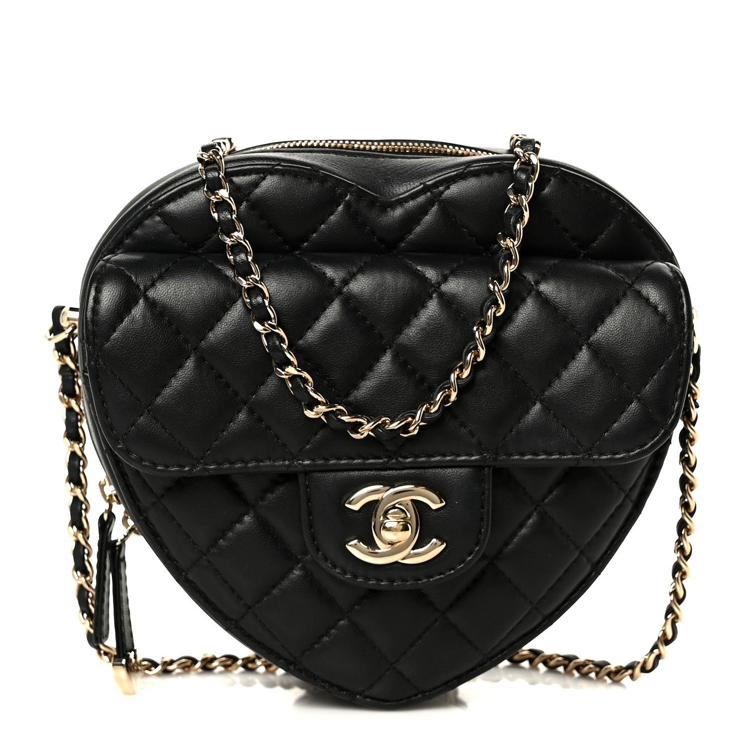 Chanel Lambskin Quilted CC In Love Heart Bag Black