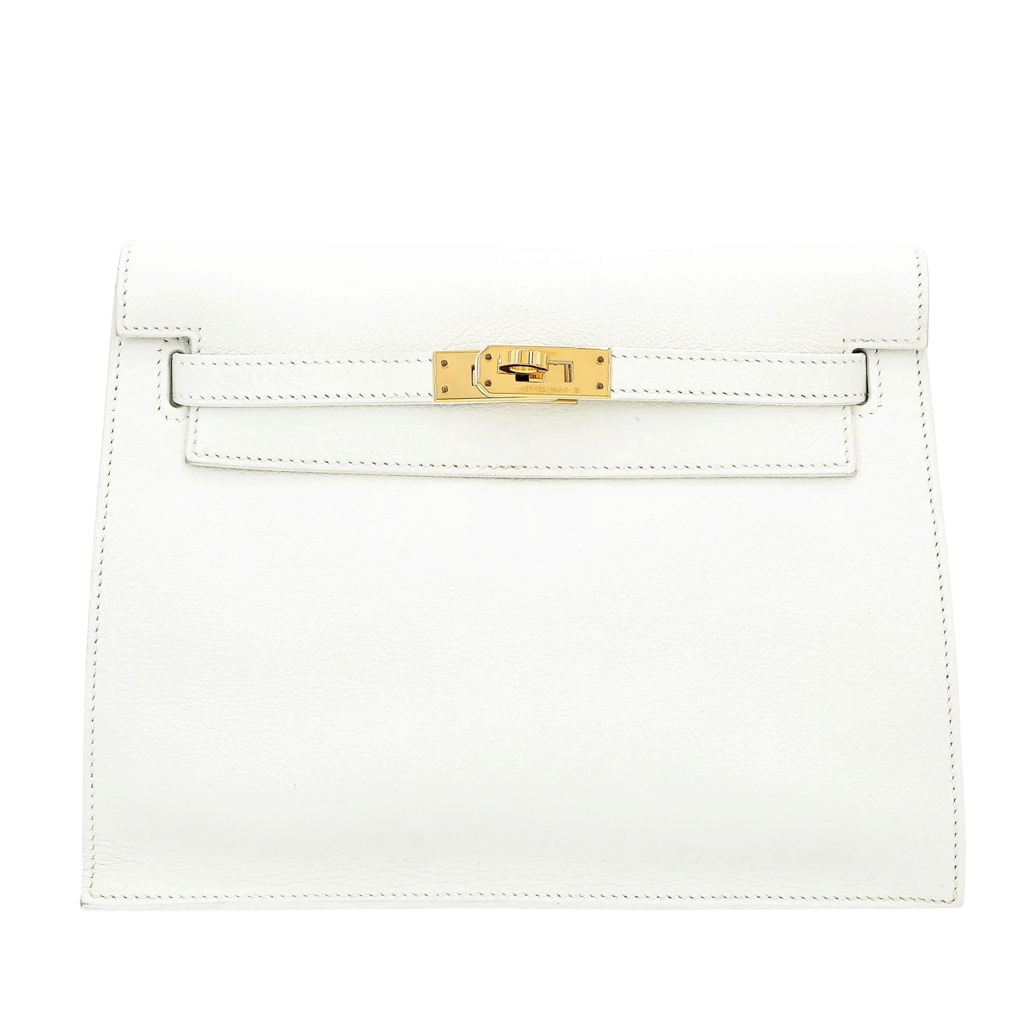 Very Good ( Rank A) HERMÈS Kelly Danse White (01) Evercolor Gold hardware U (2022)