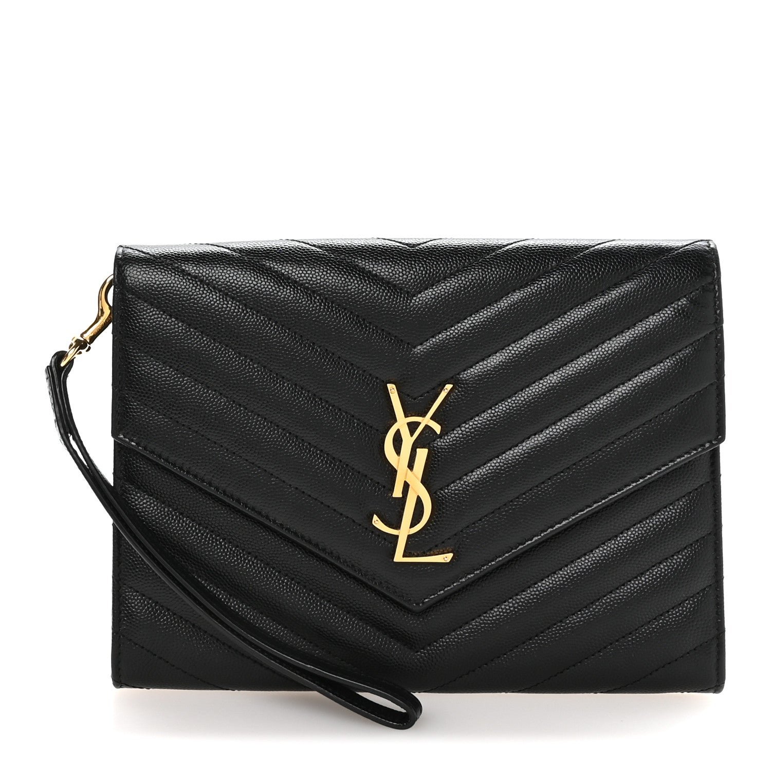 Saint Laurent Grain De Poudre Matelasse Chevron Monogram Envelope Clutch Black