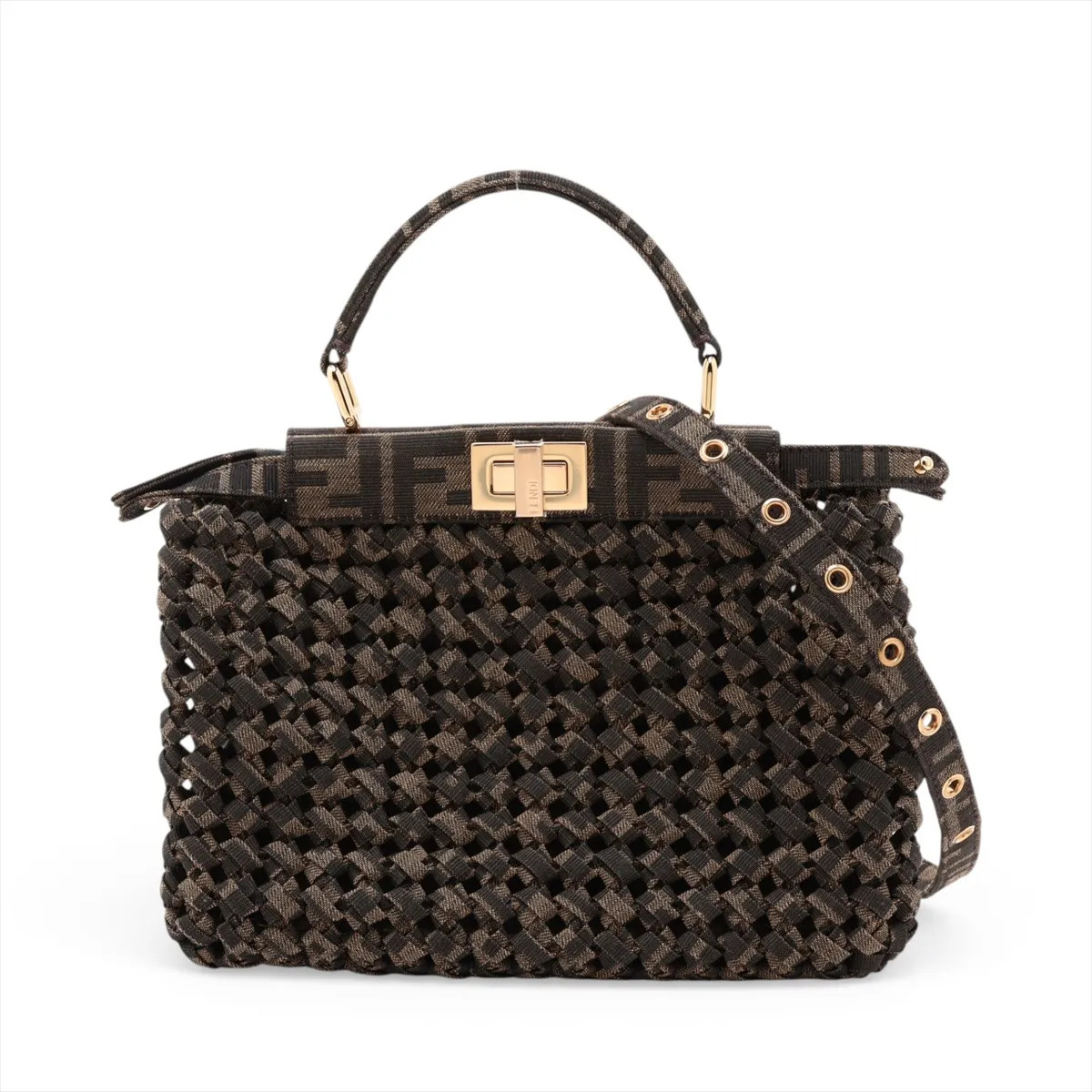 Fendi ZUCCa Mini Peek-a-boo 8BN244 canvas 2 Way Handbag Brown