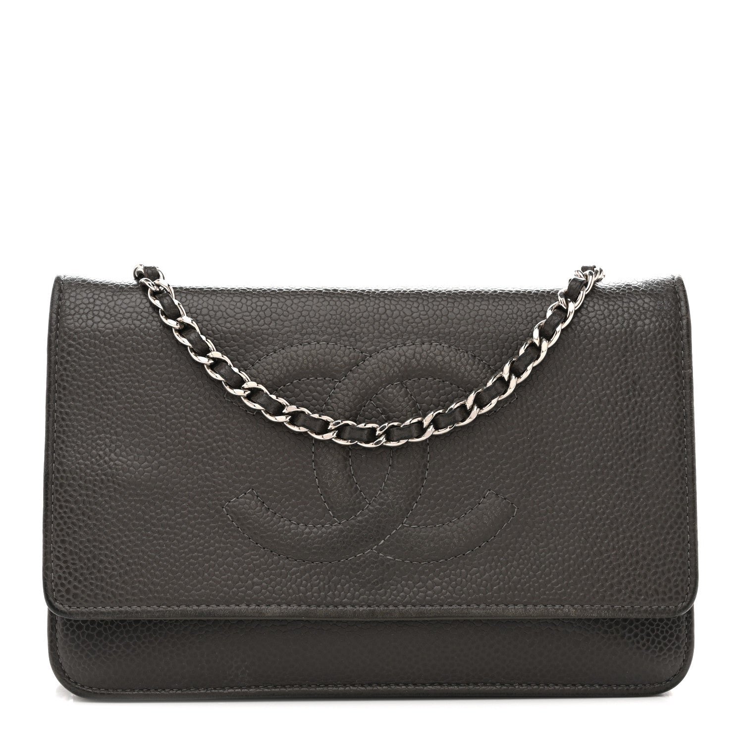 Chanel Caviar Timeless CC Wallet on Chain WOC Grey