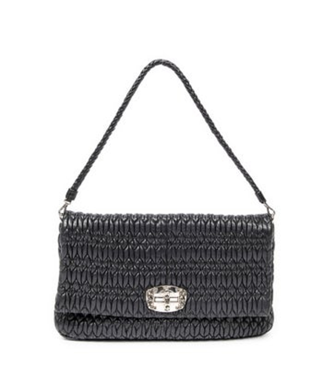 Miu Miu Miu Leather Crystal Chain Flap Clutch