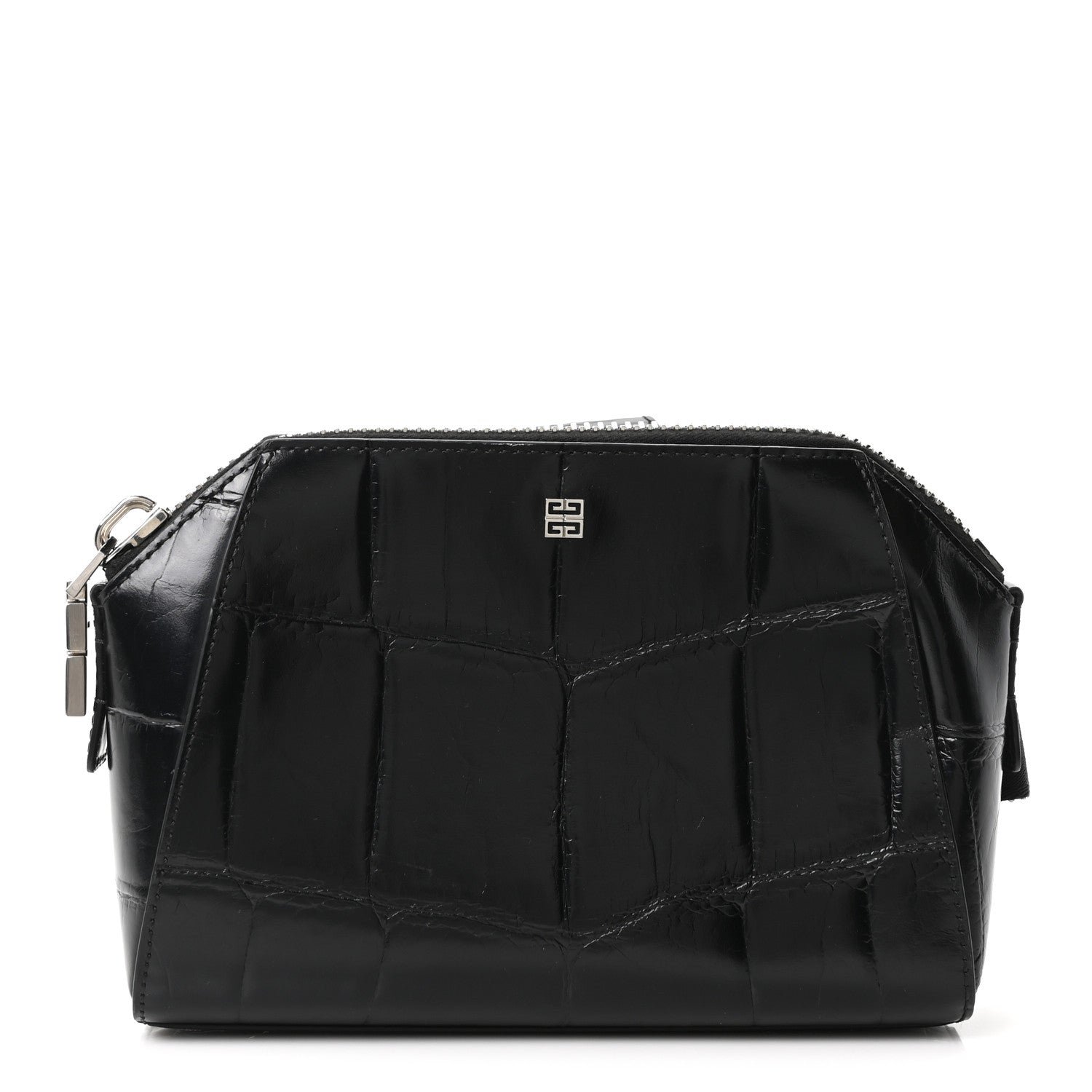 Givenchy Calfskin Crocodile Embossed Antigona U Crossbody Bag Black