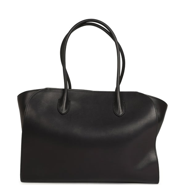 The Row Marlo 14 Tote Bag Black Saddle Silver Hardware