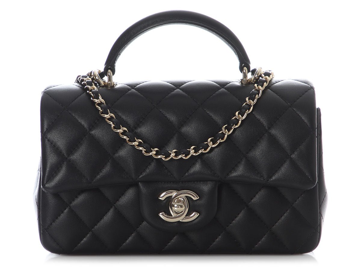 Chanel Mini Black Quilted Lambskin Rectangular Top Handle