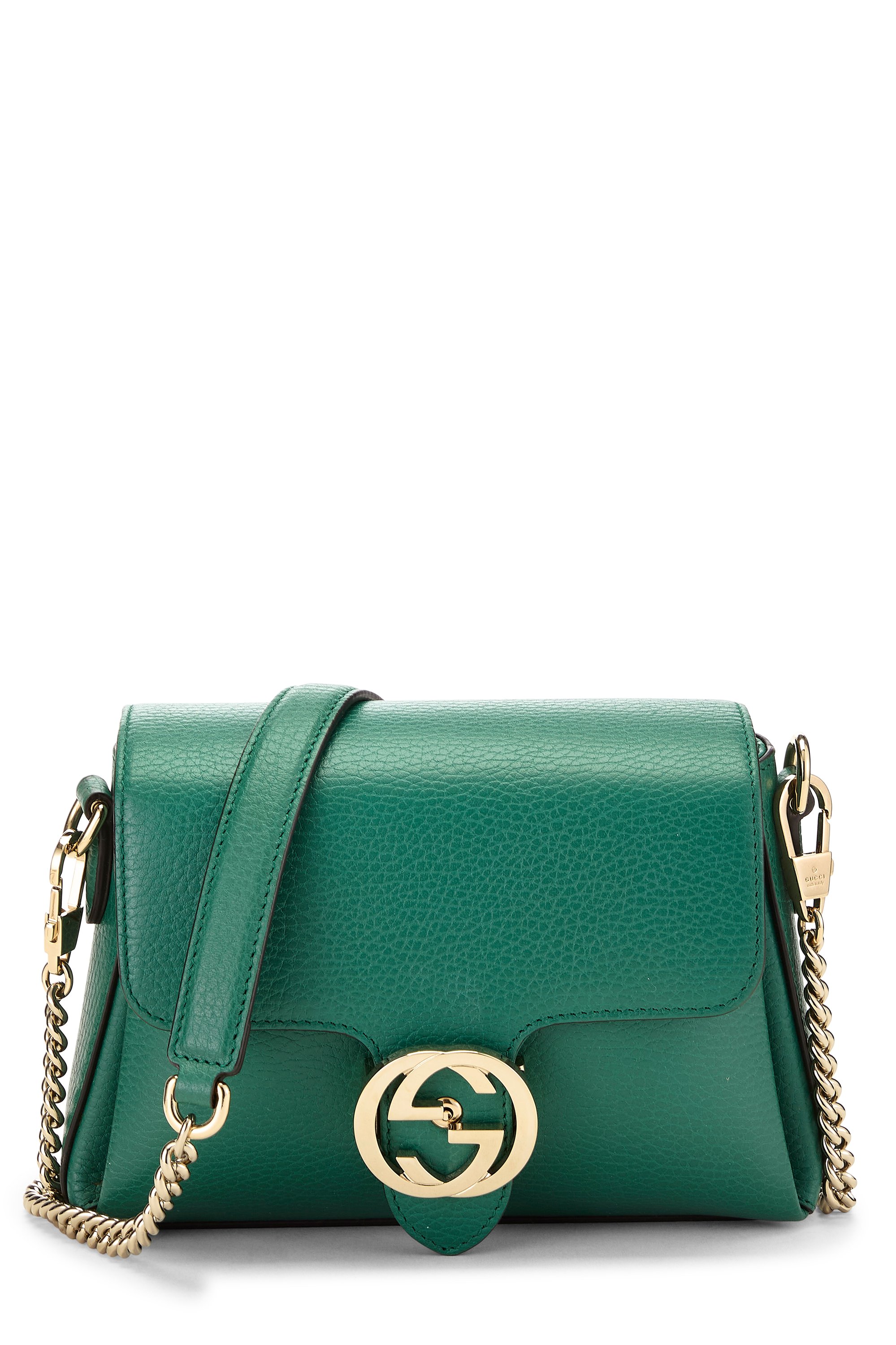 Green Leather Interlocking Shoulder Bag Small