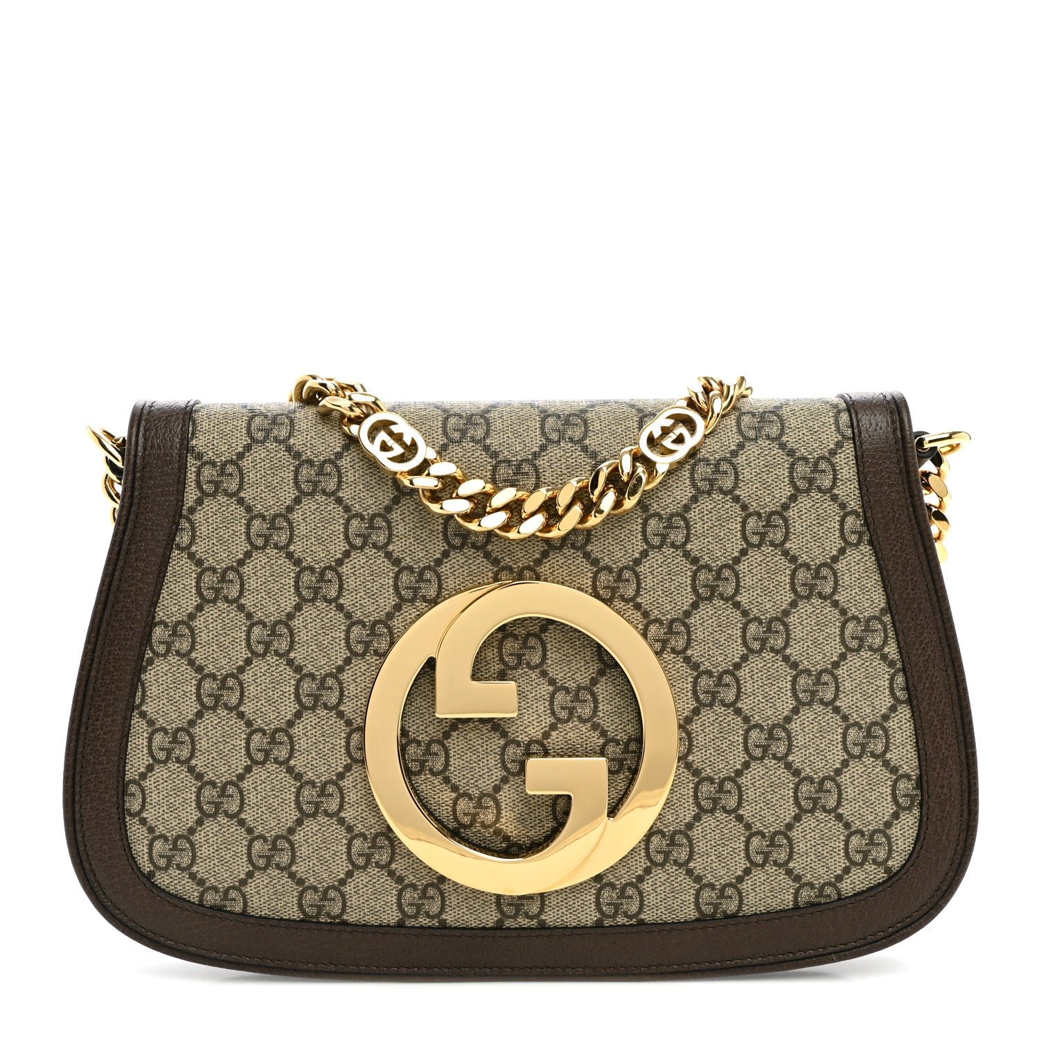 Gucci GG Supreme Monogram Textured Dollar Calfskin Blondie Chain Shoulder Flap Bag Beige Ebony New Acero