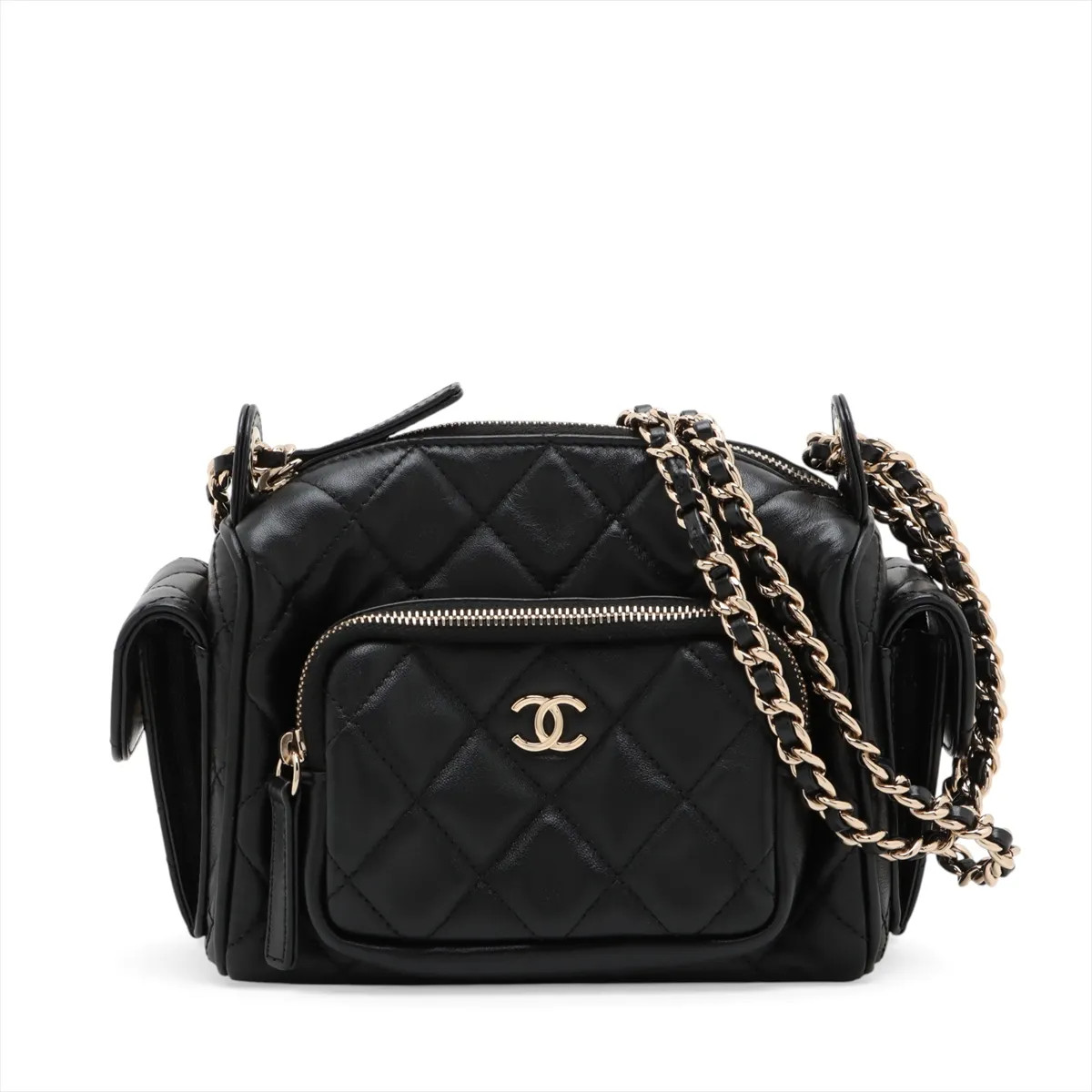 Chanel Matelasse Lambskin Chain Shoulder Bag Black Gold Metal Fittings random pl