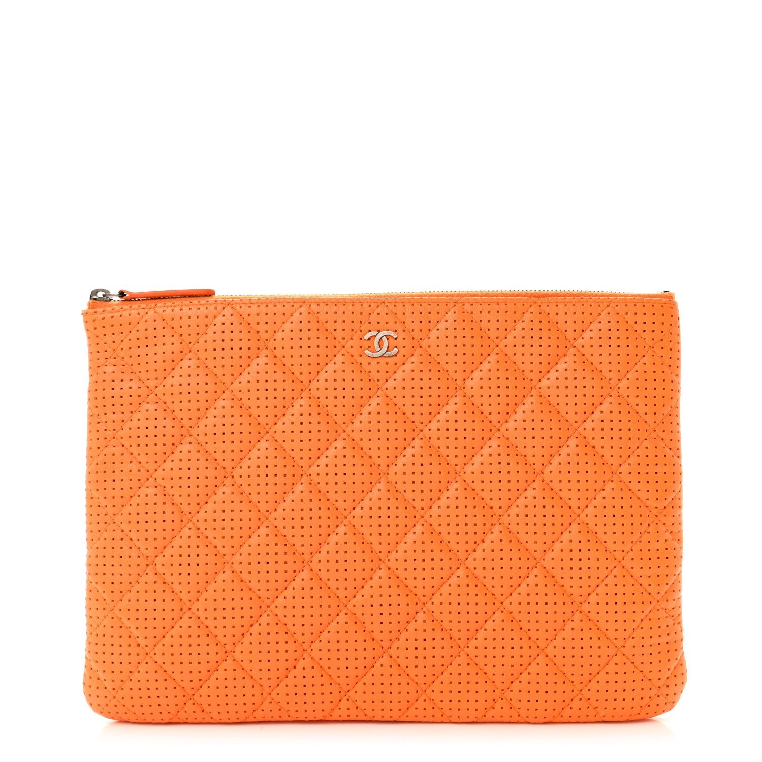 Chanel Perforated Lambskin Quilted Medium Cosmetic Case Orange