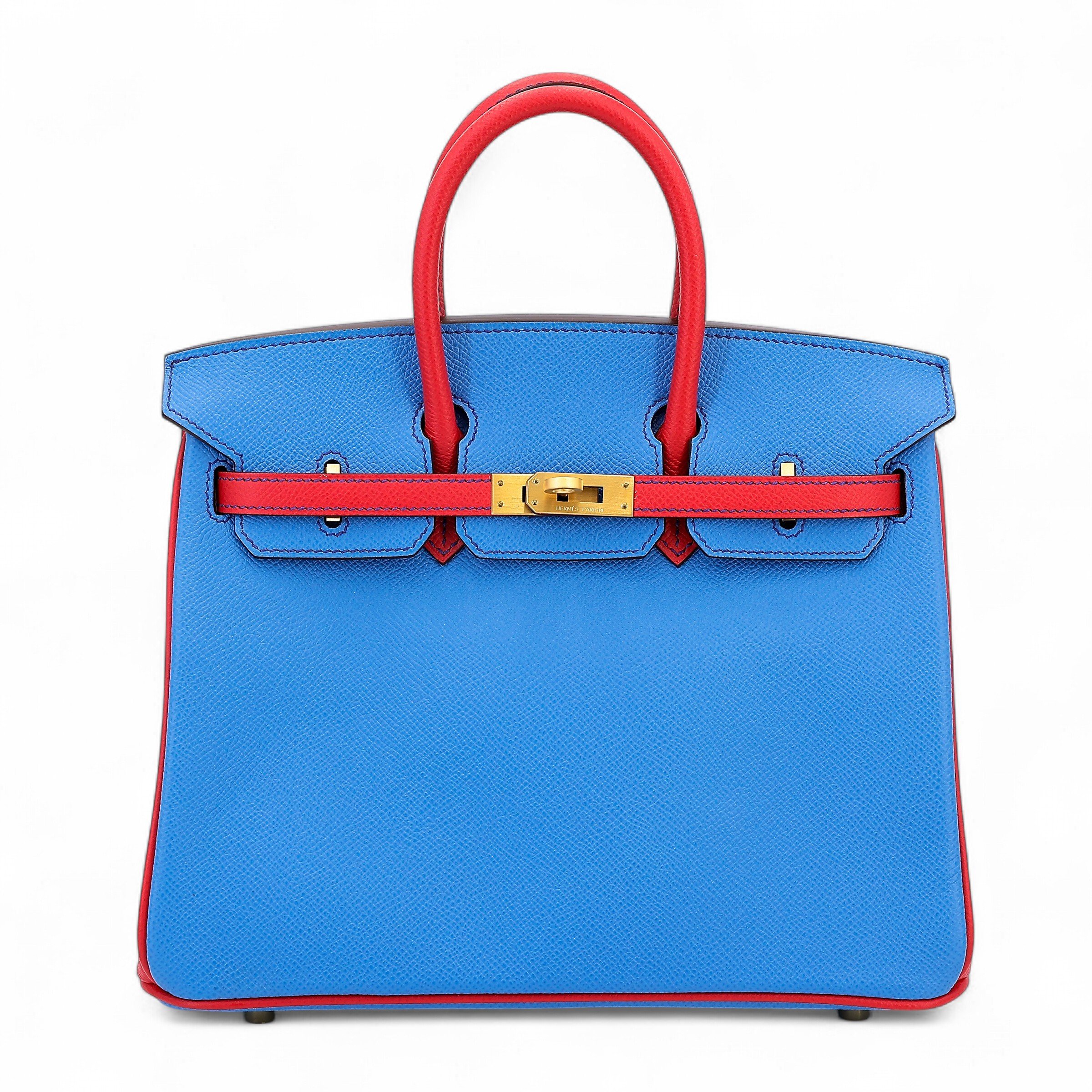 Hermes Unused ( Rank NS ) HERMÈS Special Order Birkin 25 HSS Bleu Paradis (2T) Bougainvillea (A5) Epsom Brushed Gold hardware X (2016)