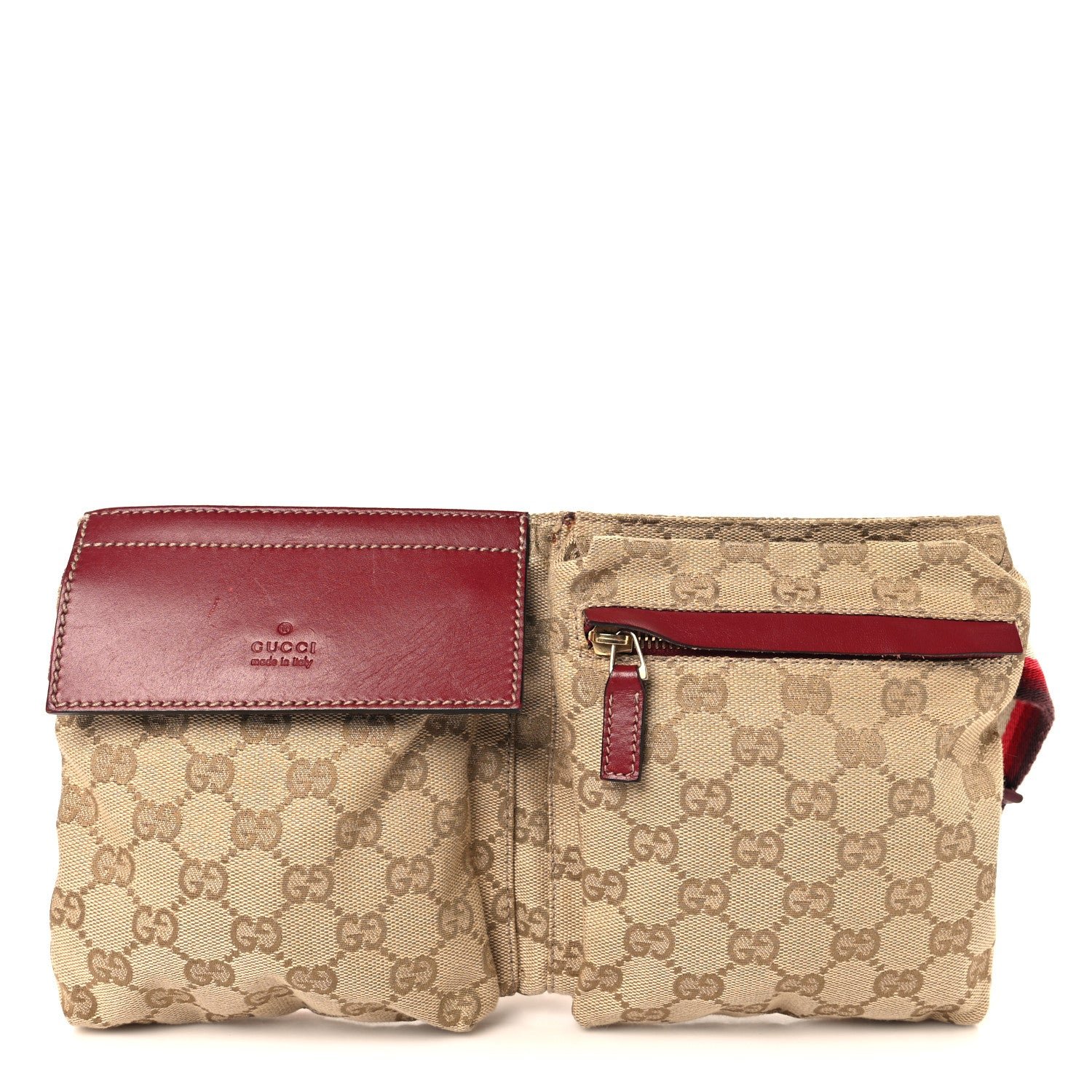 Gucci GG Monogram Double Pocket Belt Bag Red