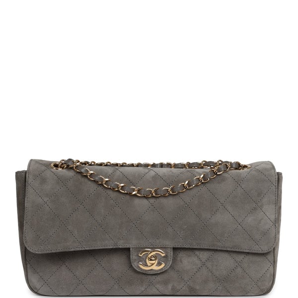 Chanel Maxi "Souplissimo" Small Flap Bag Dark Grey Suede Gold Hardware