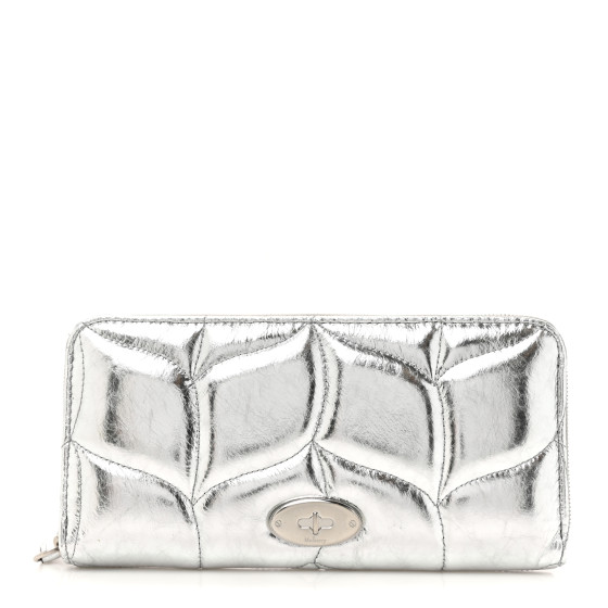 Mulberry Metallic Crinkled Nappa Pillow Quilted Softie Zip Around Wallet Silver