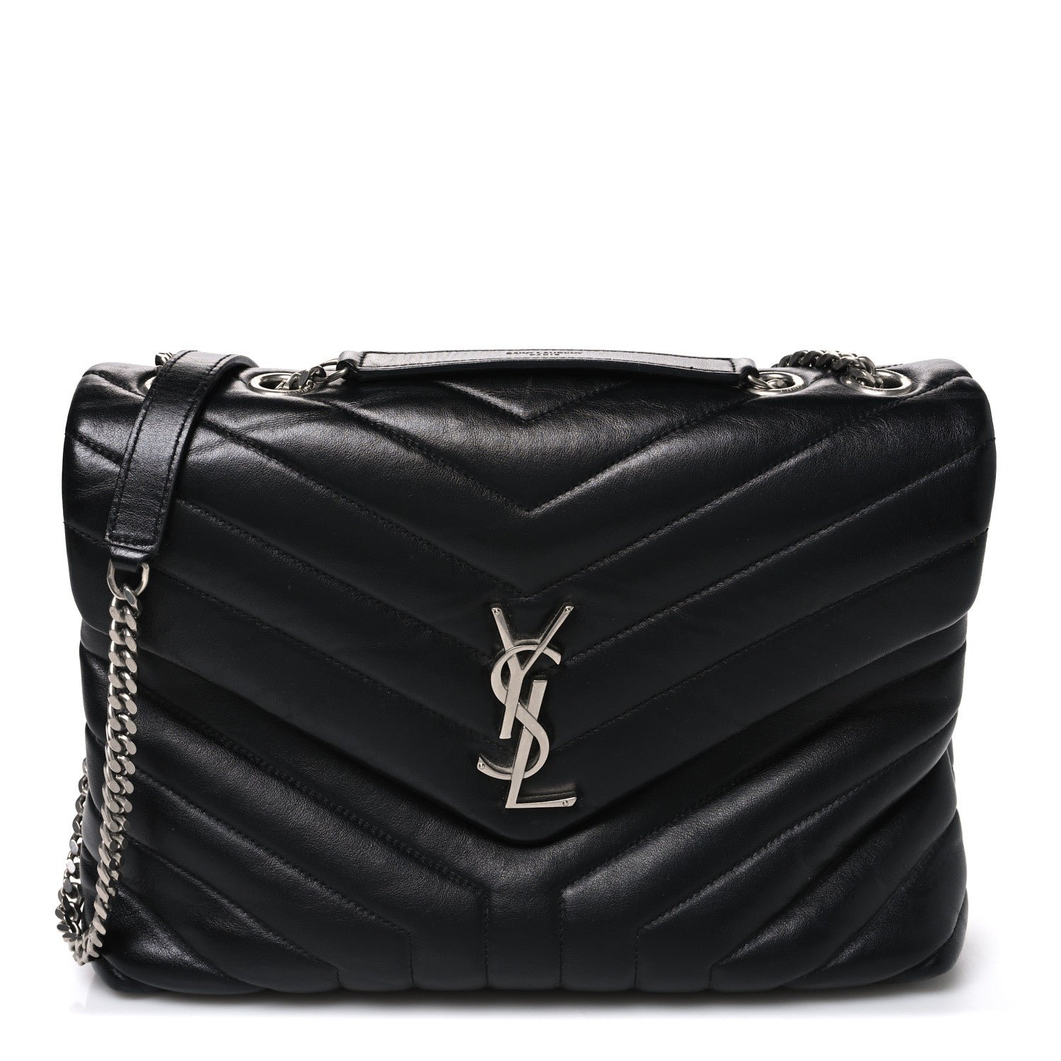 Saint Laurent Calfskin Y Quilted Monogram Medium Loulou Chain Satchel Black
