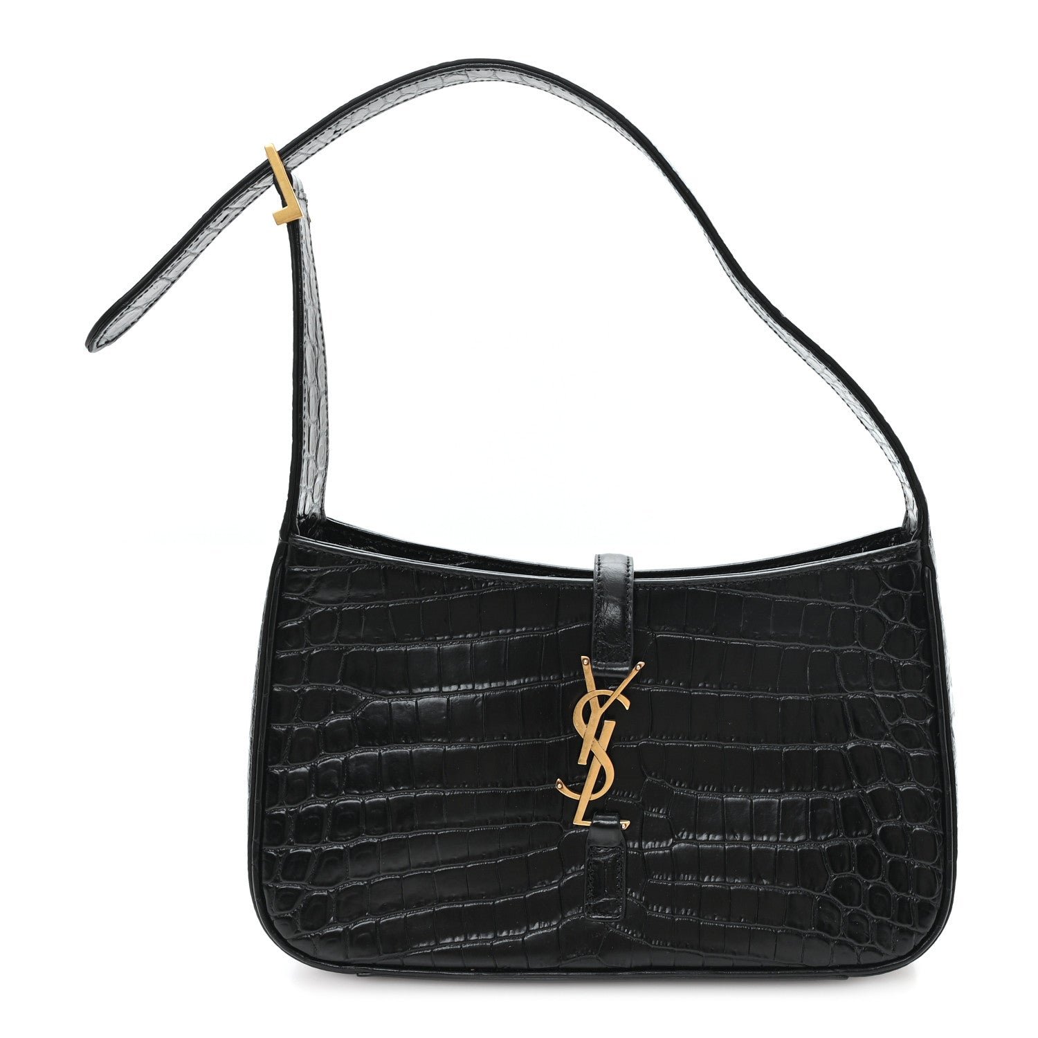Saint Laurent Calfskin Crocodile Embossed LE 5 A 7 Hobo Black