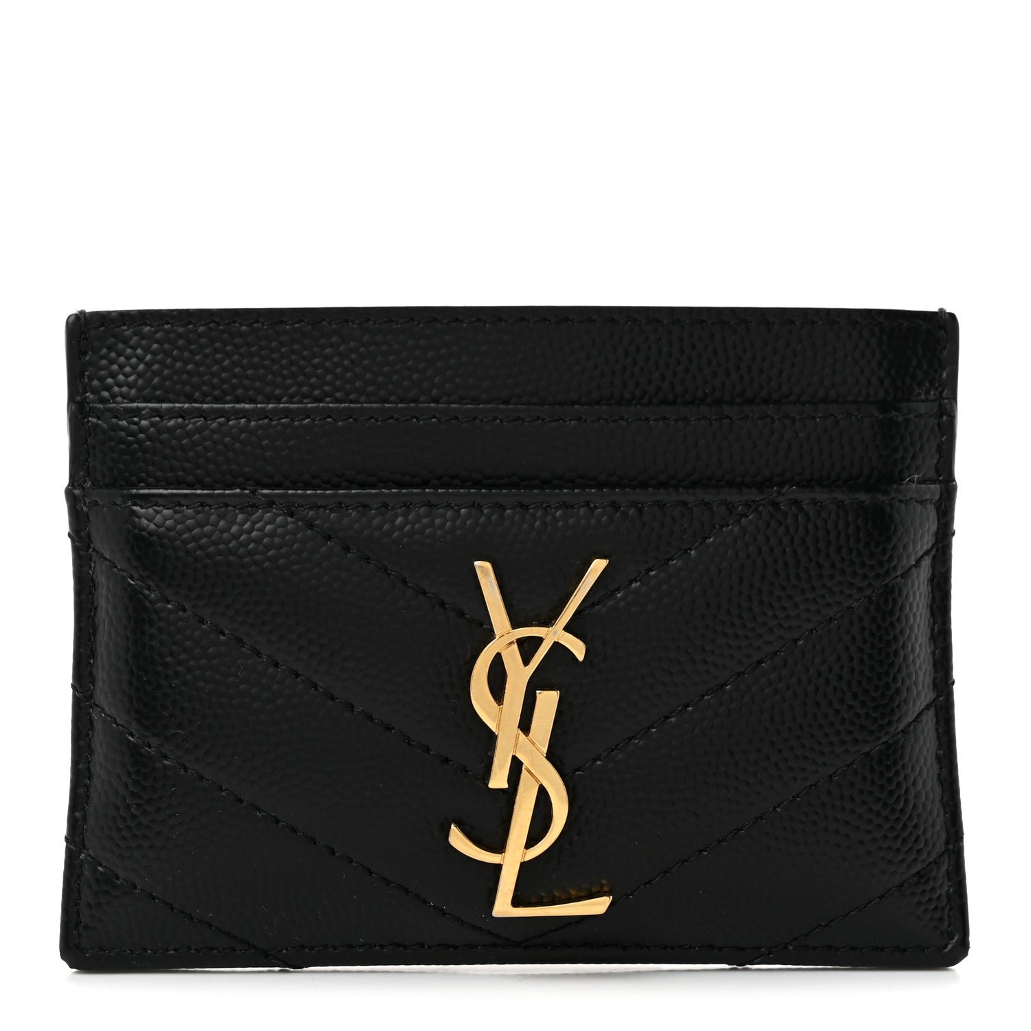Saint Laurent Grain De Poudre Matelasse Chevron Monogram Credit Card Case Black