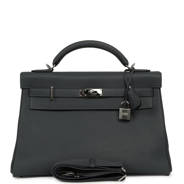 Pre-owned Hermes Kelly 42 Maxi Gris Misty Togo Palladium Hardware