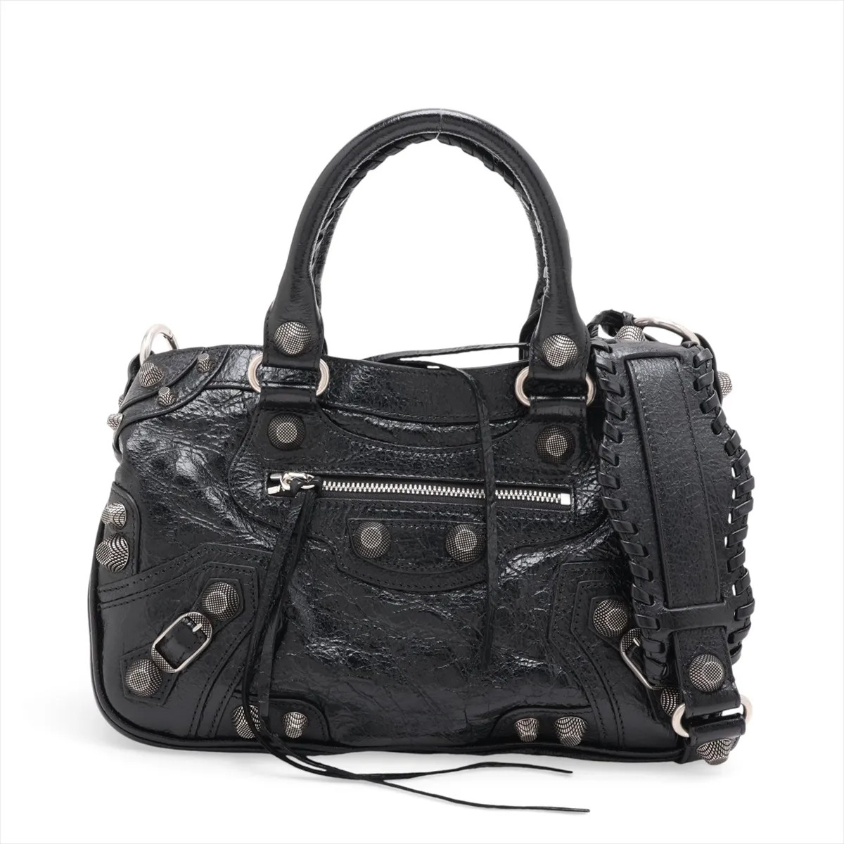 Balenciaga Neo Kagor Tote Bag 751521 Leather 2 Way Handbag Black Mirror Included