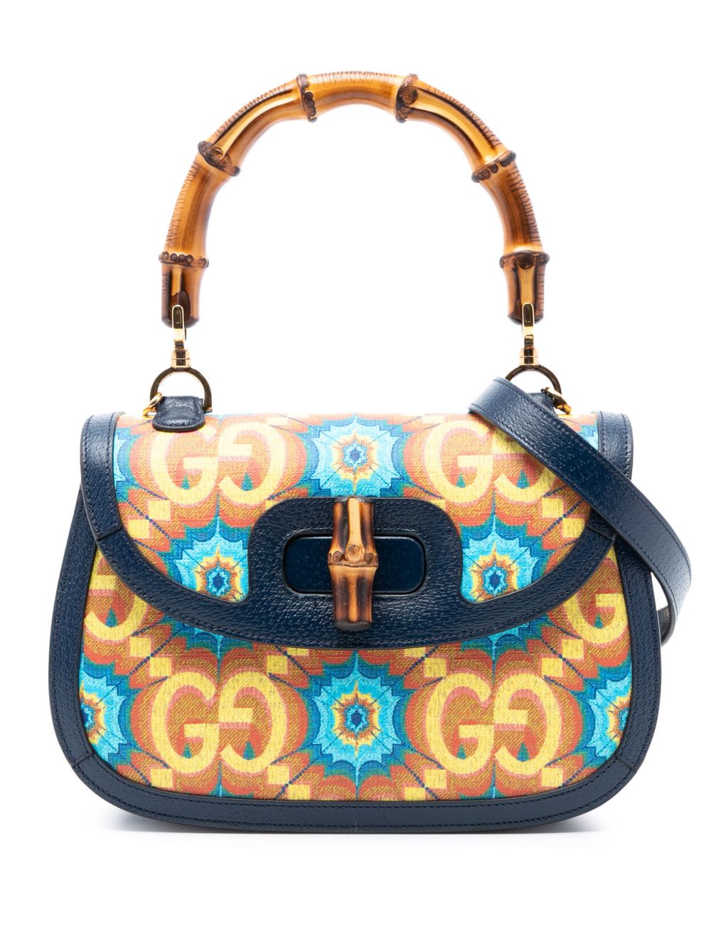 2016-2025 100th Anniversary Medium GG Coated Canvas Kaleidoscope 1947 Bamboo Top Handle Bag satchel