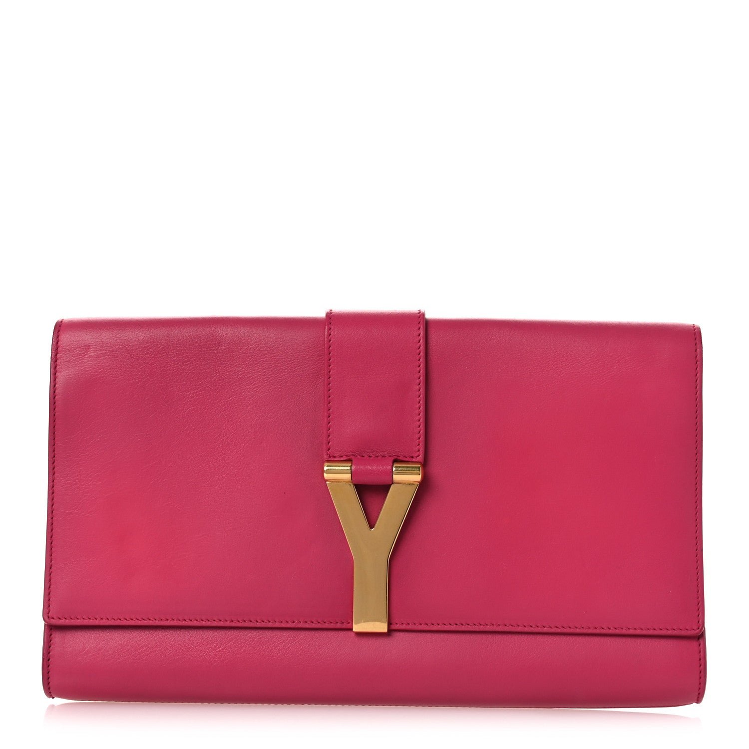 Saint Laurent Calfskin Classic Y Ligne Clutch Fuchsia