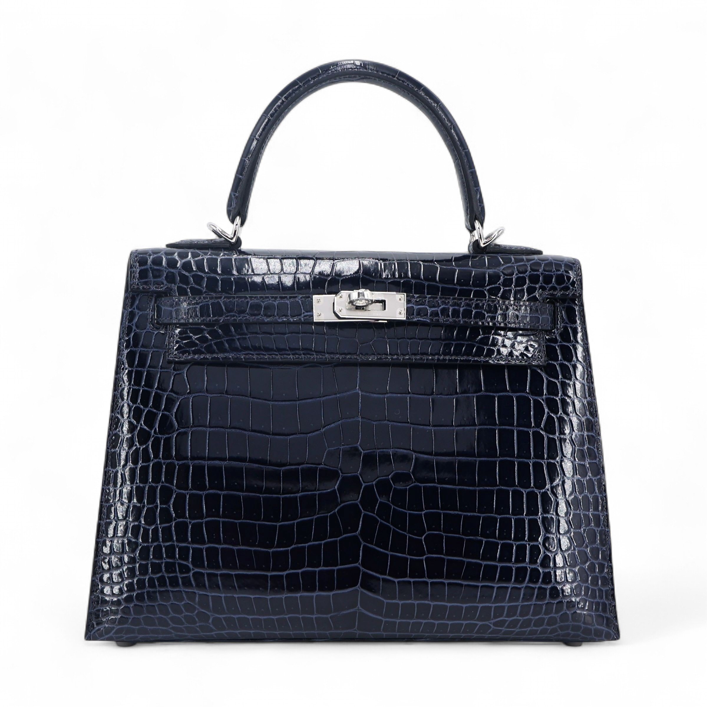 Hermes Unused ( Rank NS ) HERMÈS Kelly 25 Bleu Baltique (8X) Porosus Crocodile Palladium hardware B (2023)