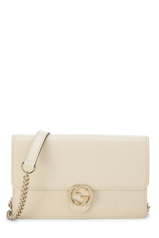 Cream Leather Interlocking Wallet On Chain (WOC) Small