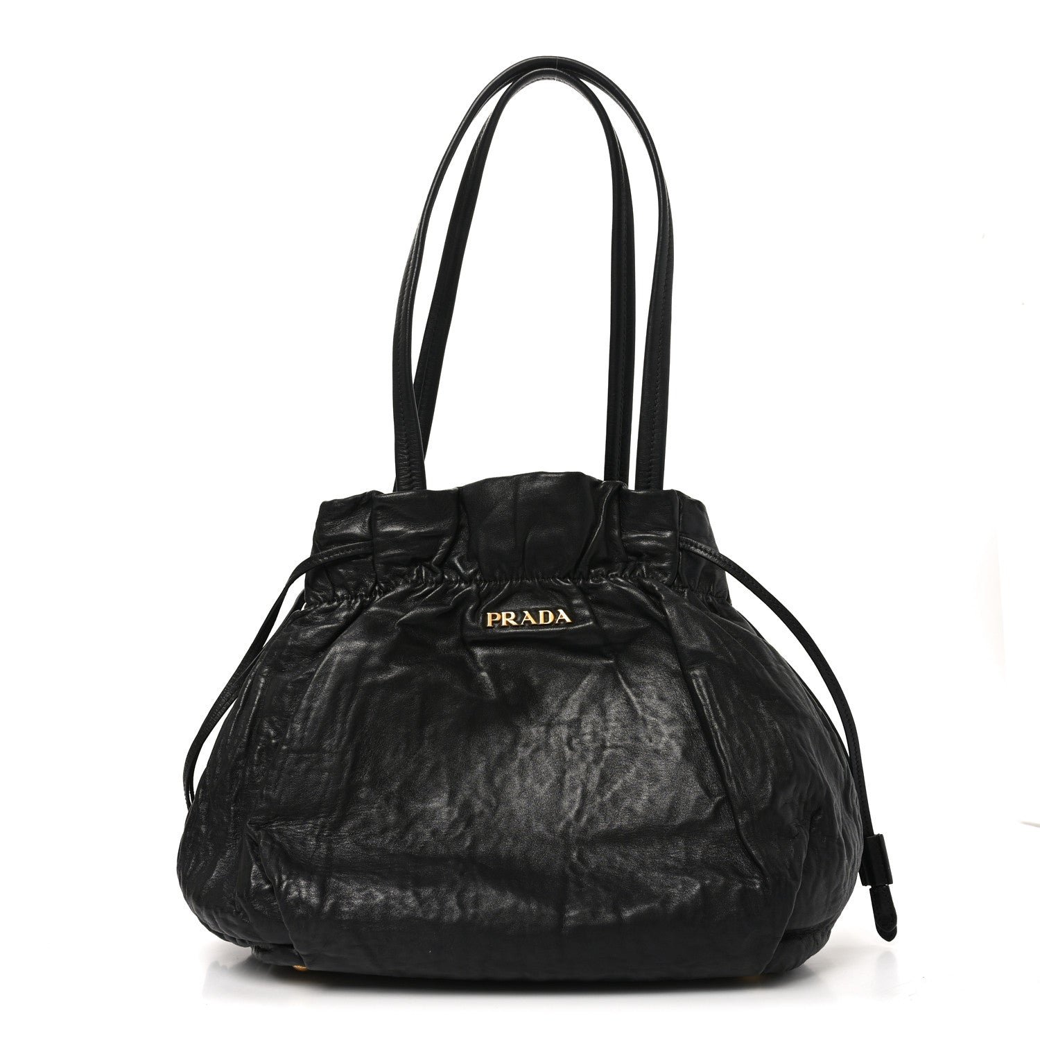 Prada Nappa Antique Drawstring Tote Black