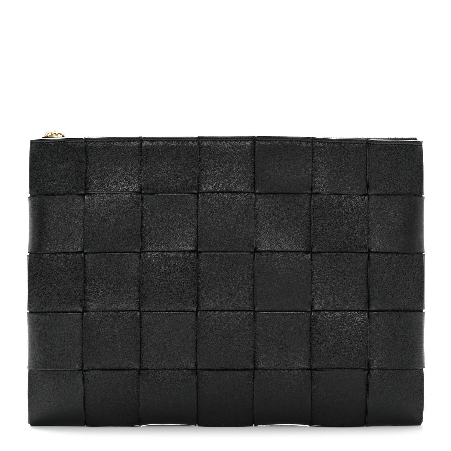 Bottega Veneta Nappa Maxi Intrecciato Cassette Flat Zip Medium Pouch Black