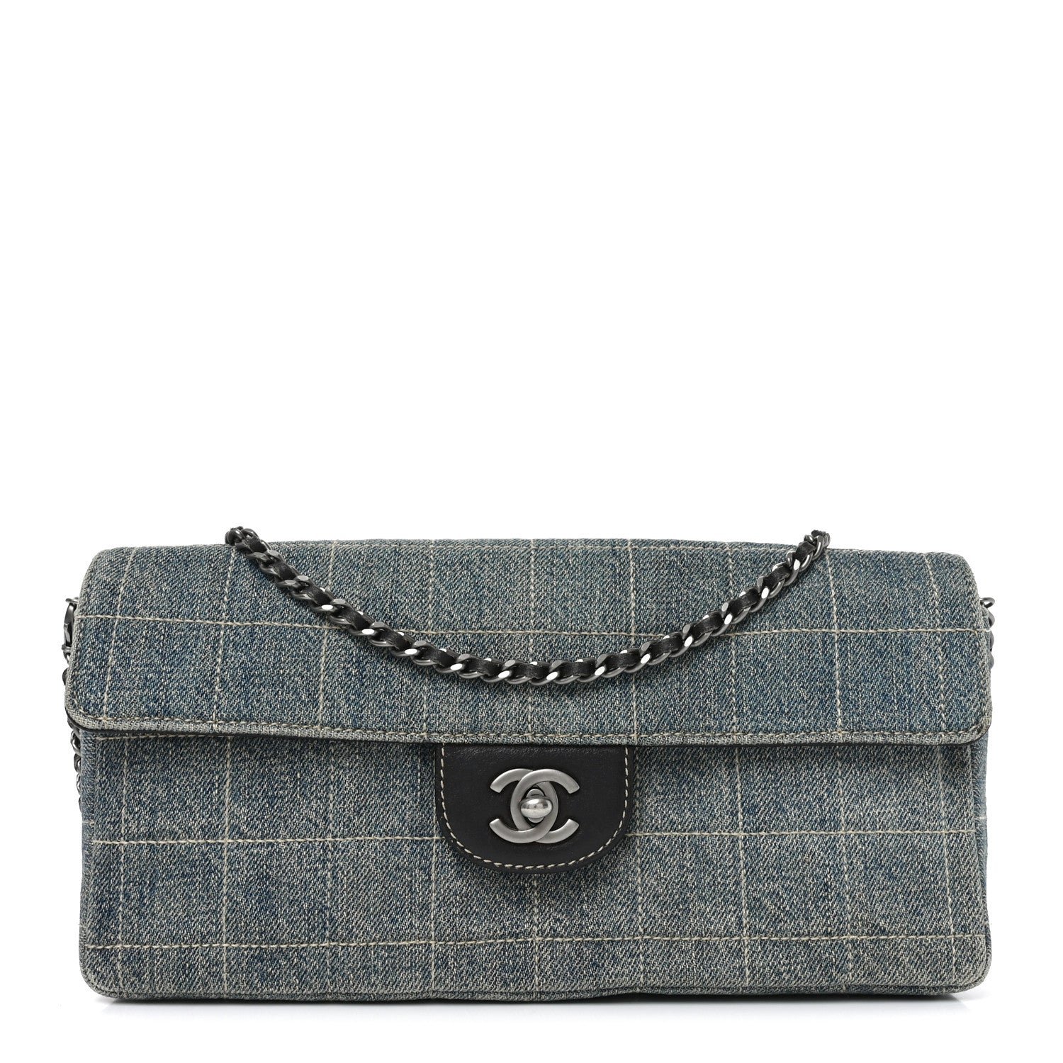 Chanel Denim Chocolate Bar Quilted East West Flap