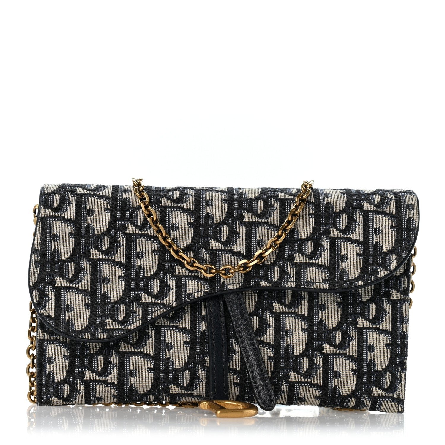 Dior Christian Dior Oblique Small Saddle Chain Pouch Blue