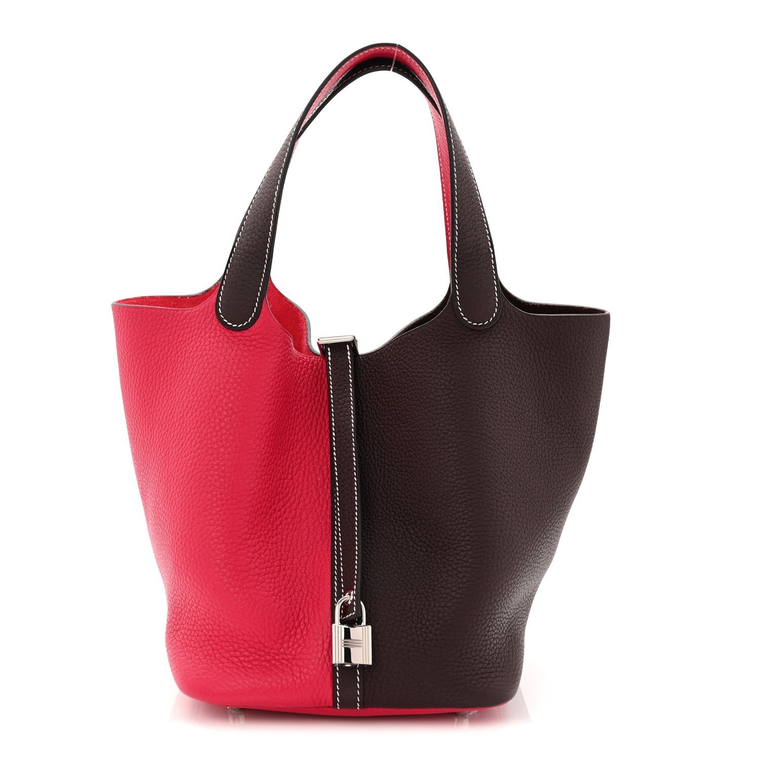 Hermes Taurillon Clemence Casaque Picotin Lock 18 PM Rouge Sellier Framboise