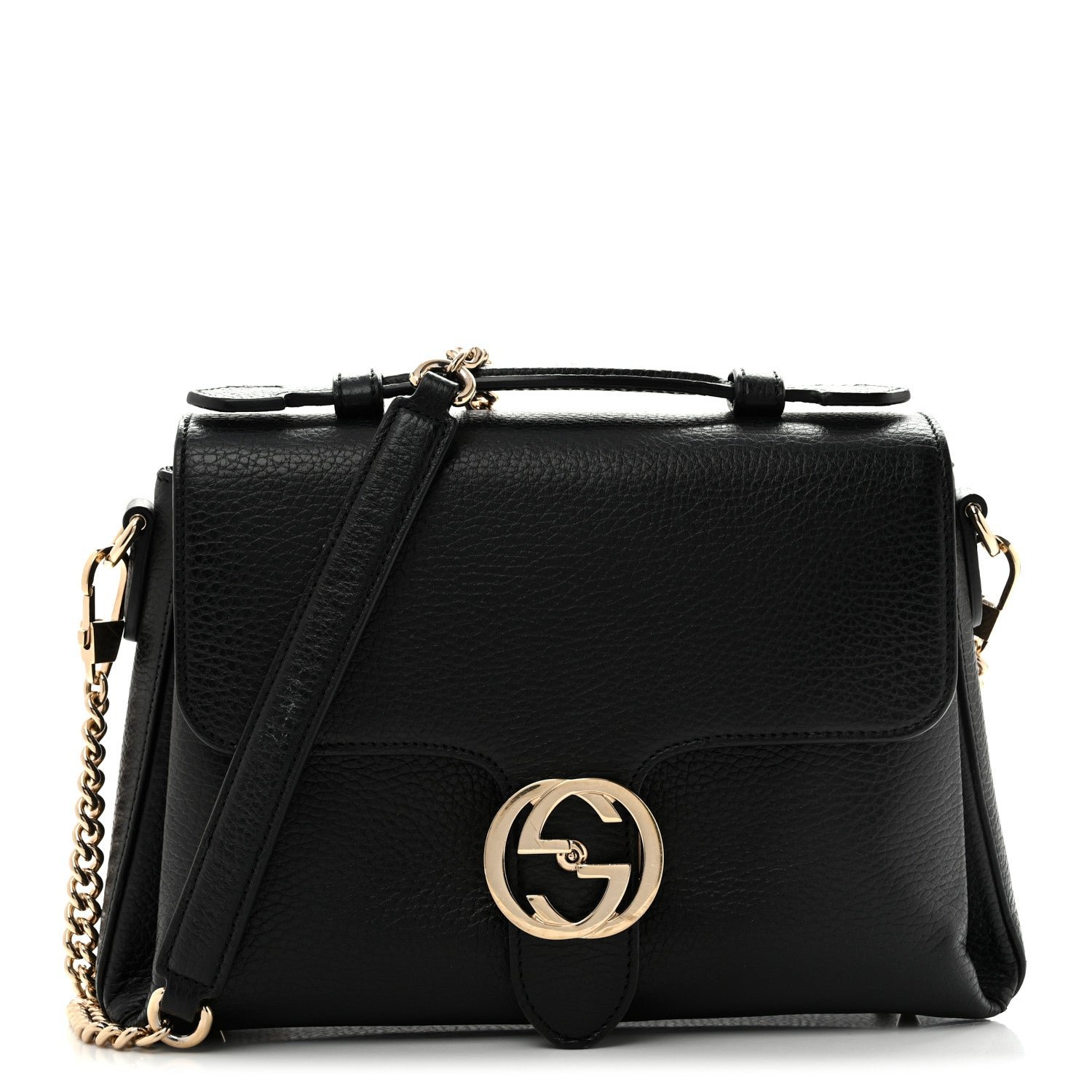 Gucci Dollar Calfskin Interlocking G Top Handle Shoulder Bag Black