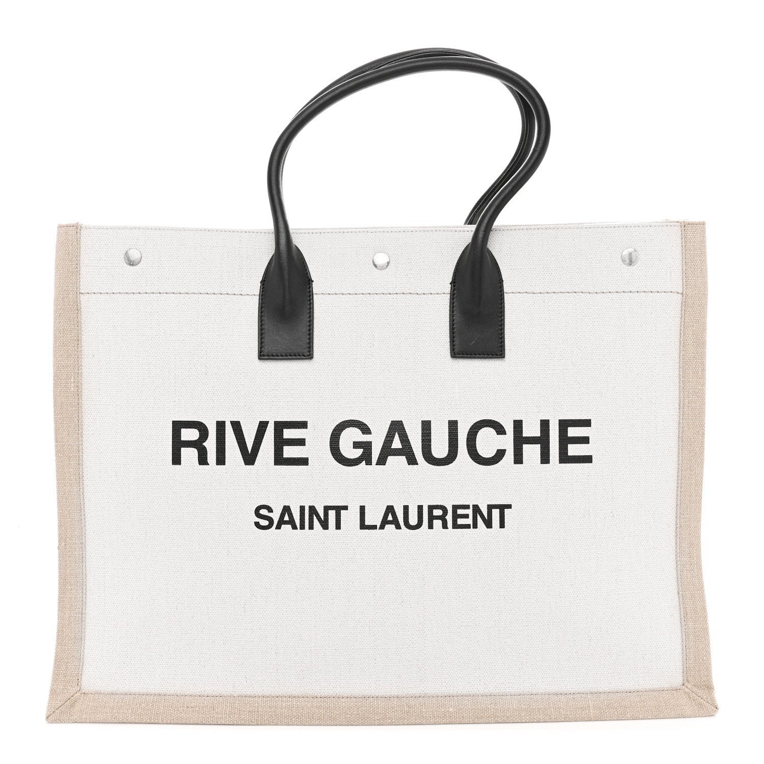 Saint Laurent Linen Calfskin Rive Gauche Tote Optic White