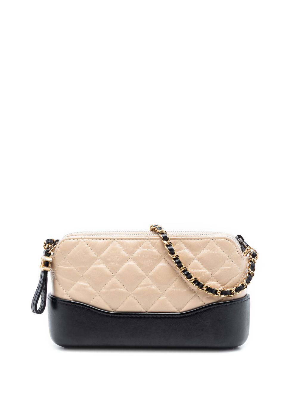 2018 Bicolor Aged Calfskin Gabrielle Double Zip Clutch with Chain crossbody bag