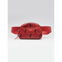 Chloe Chloe Red Leather Embroidered Horse Belt Bag