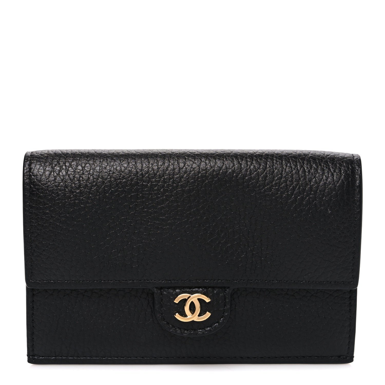 Chanel Grained Calfskin CC Flap Card Holder  Black