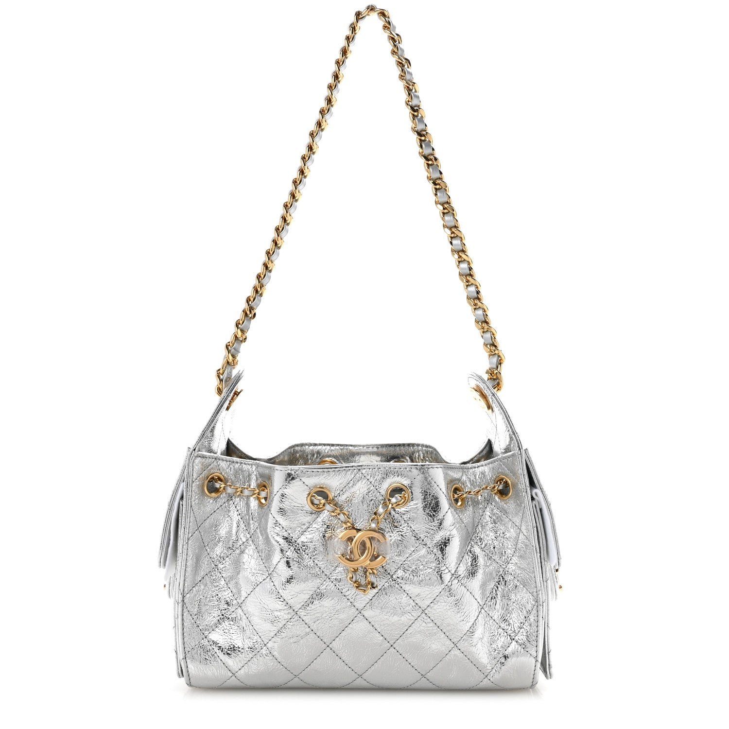 Chanel Metallic Aged Calfskin Quilted Mini Chanel 25 Handbag Silver