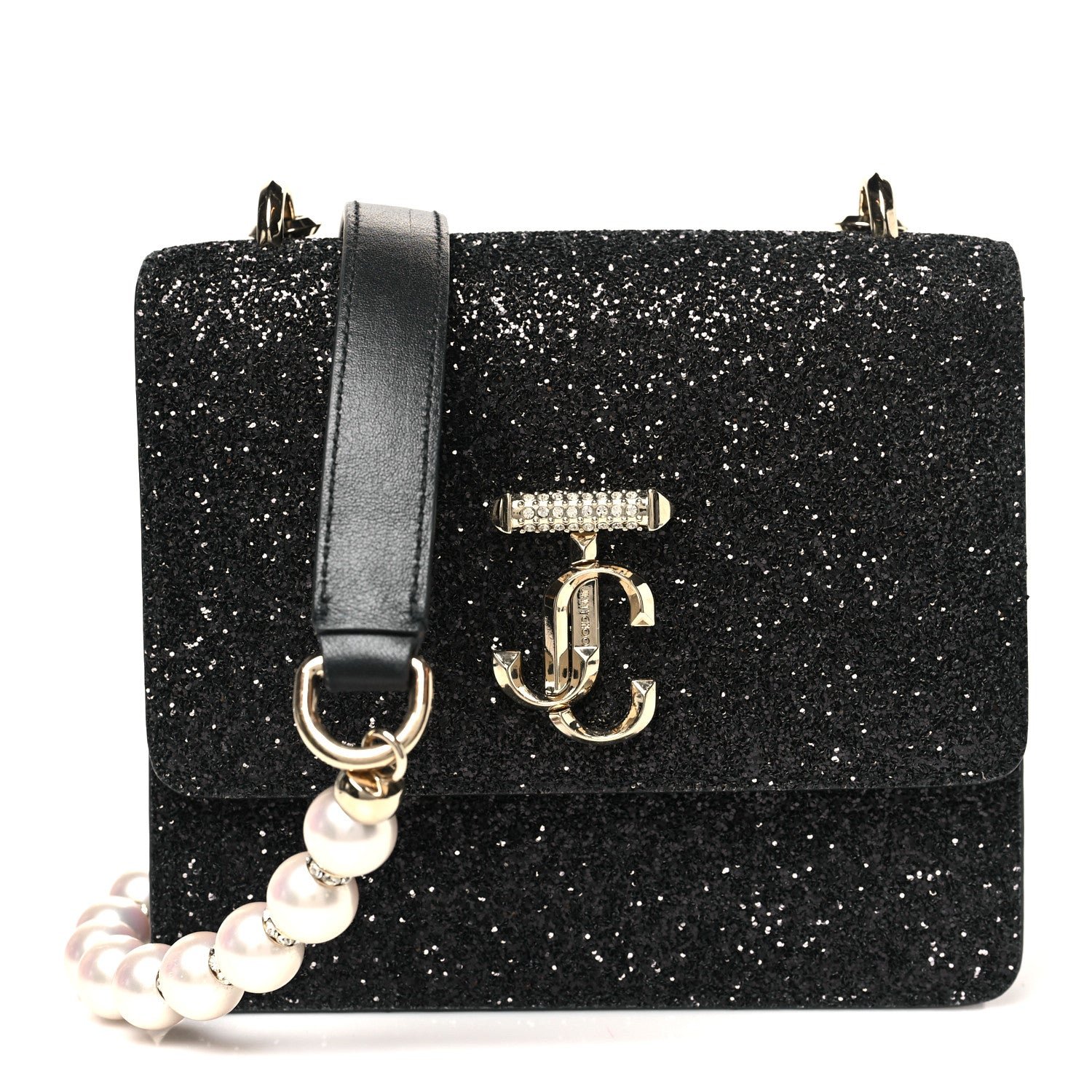 Jimmy Choo Jimmy Choo Coarse Glitter Pearl Varenne Shoulder Bag Black