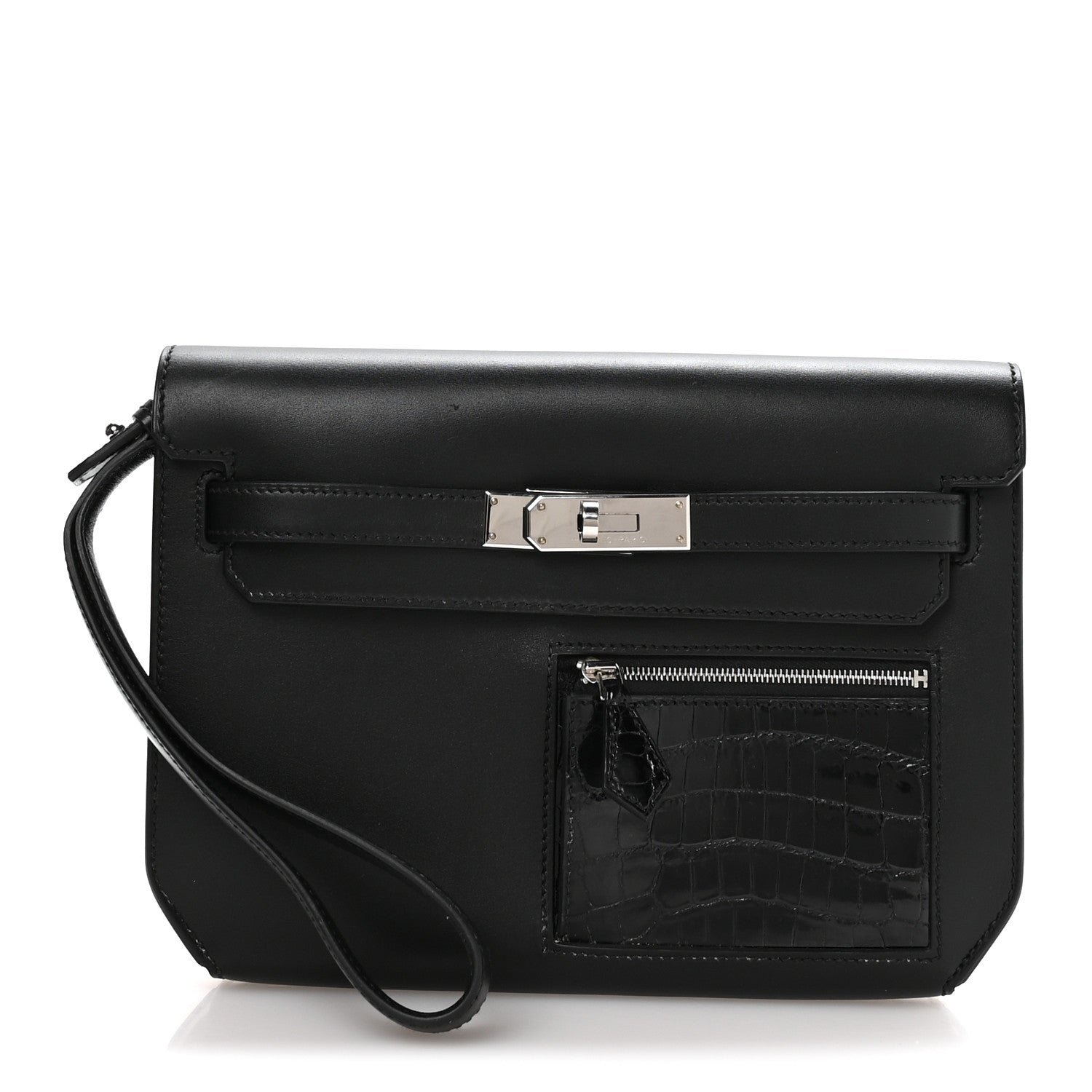 Hermes Hermes Swift Shiny Niloticus Crocodile Kelly Depeches 25 Pouch Black