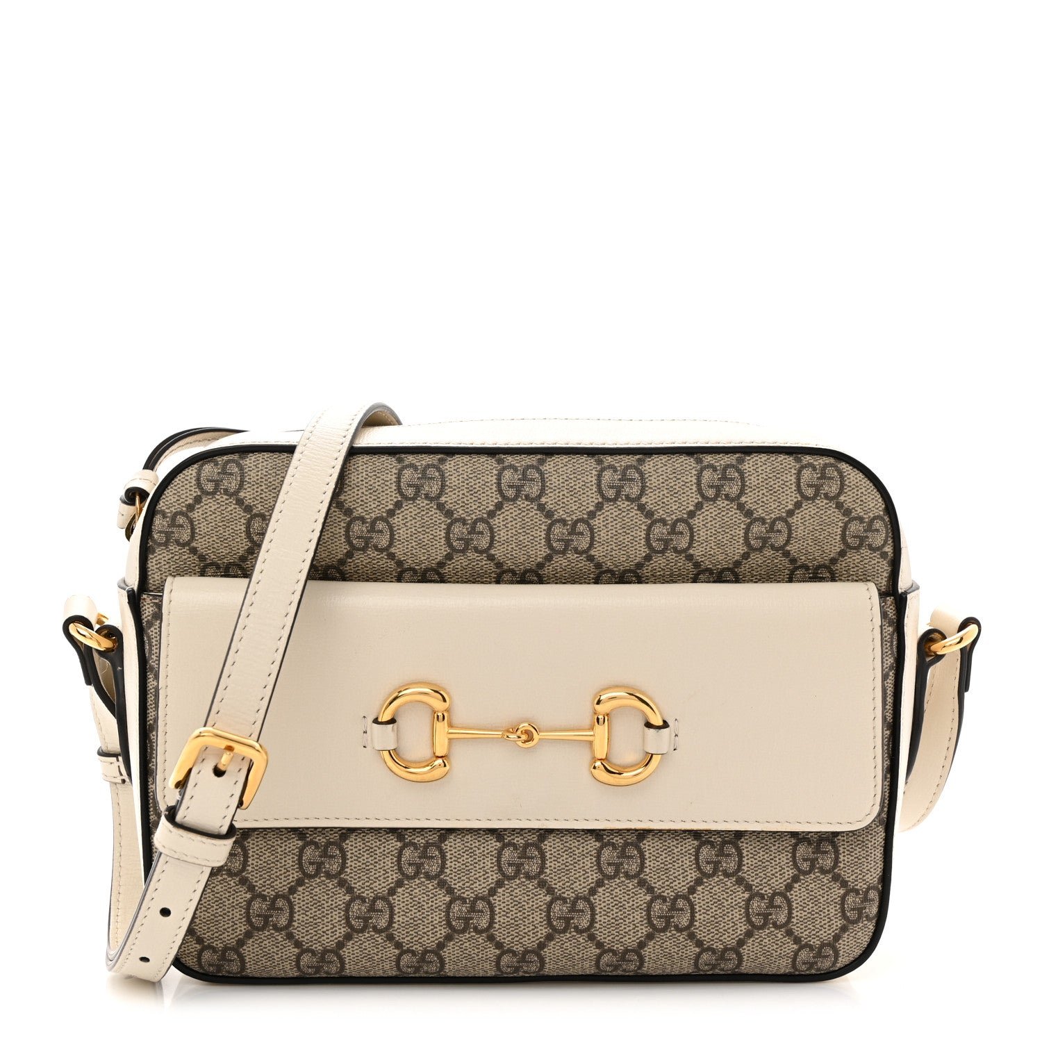 Gucci GG Supreme Monogram Small Horsebit 1955 Shoulder Bag Beige Mystic White
