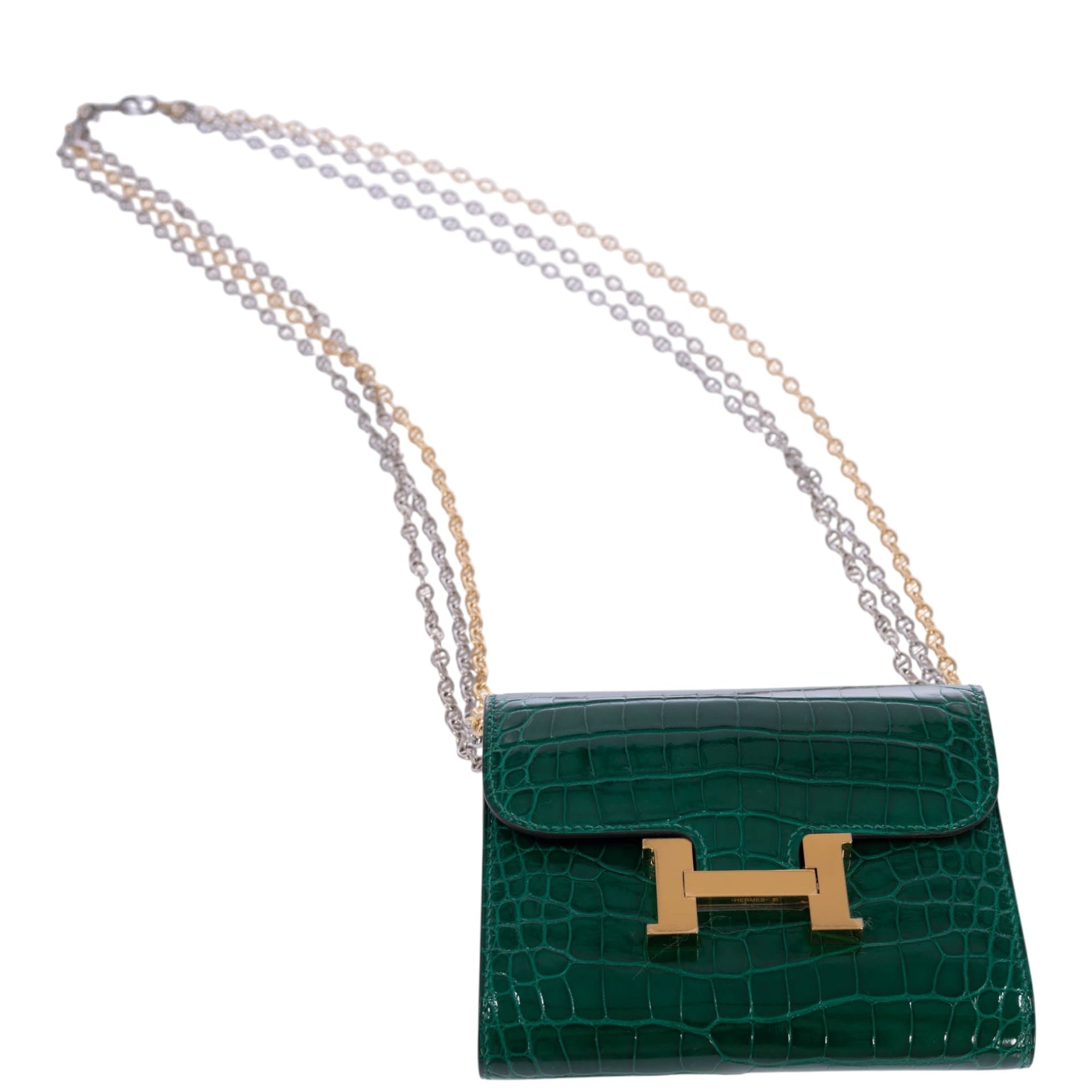 Hermes Hermès Constance Compact Wallet Vert Emerald Alligator Gold Hardware