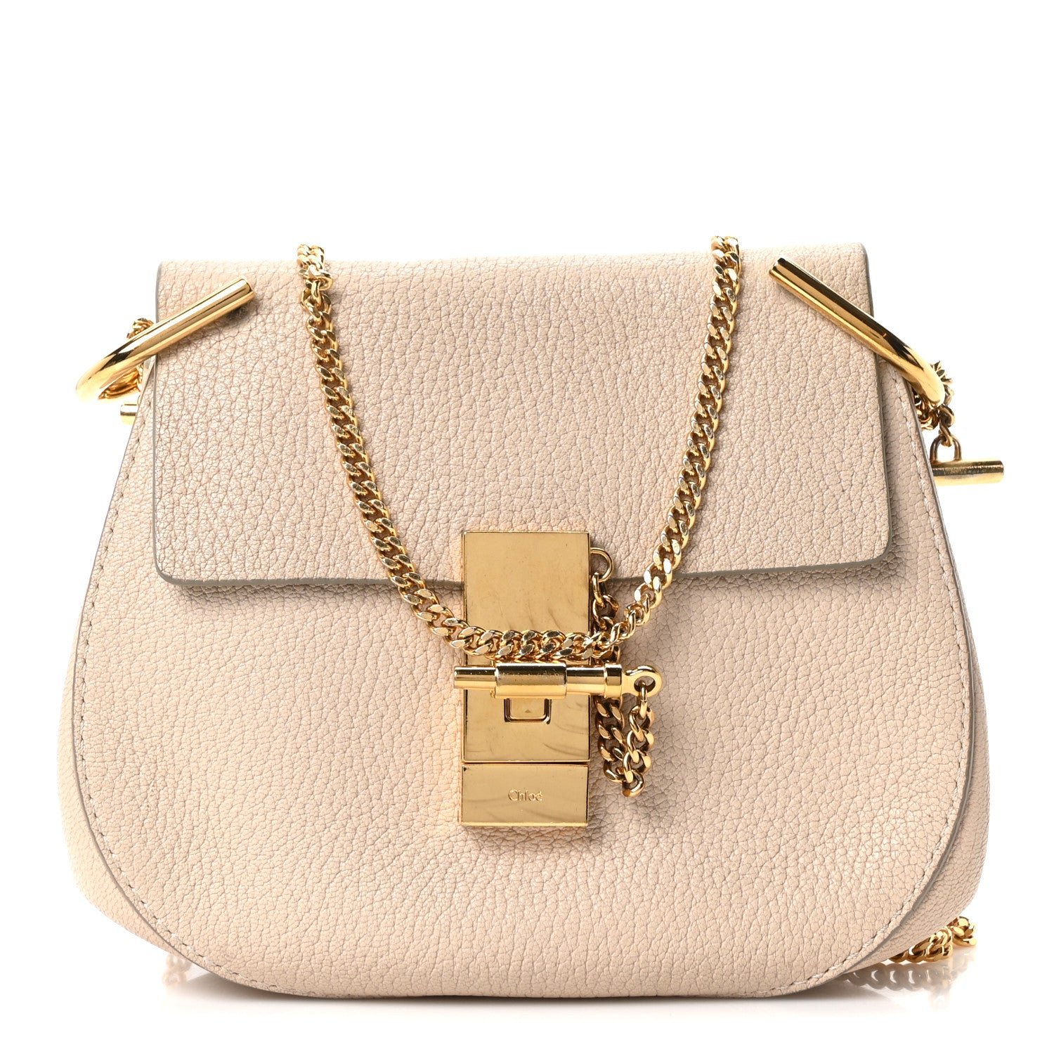 Chloe Grained Lambskin Mini Drew Shoulder Bag Abstract White