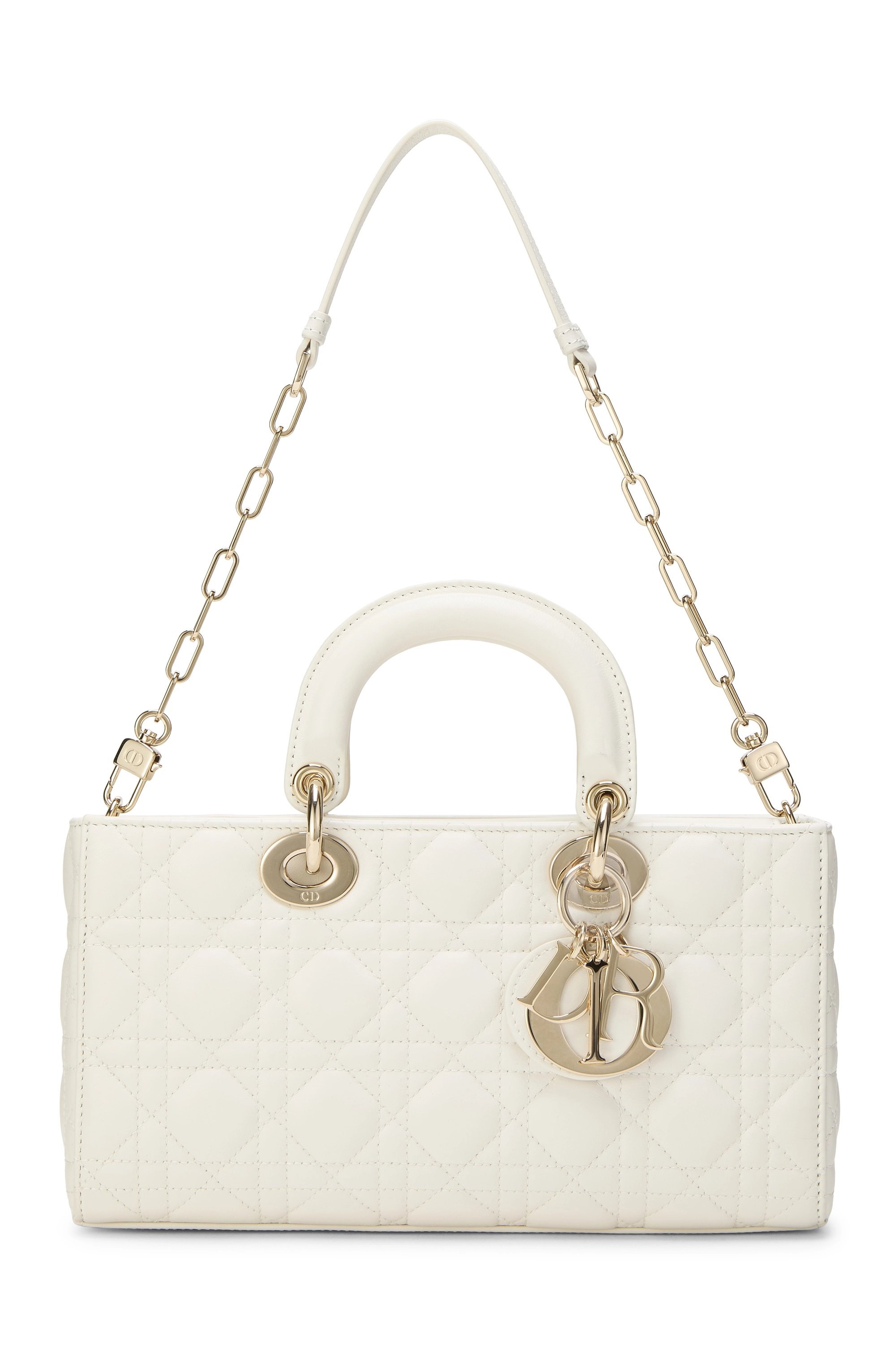 White Cannage Quilted Lambskin Lady D-Joy Bag Medium