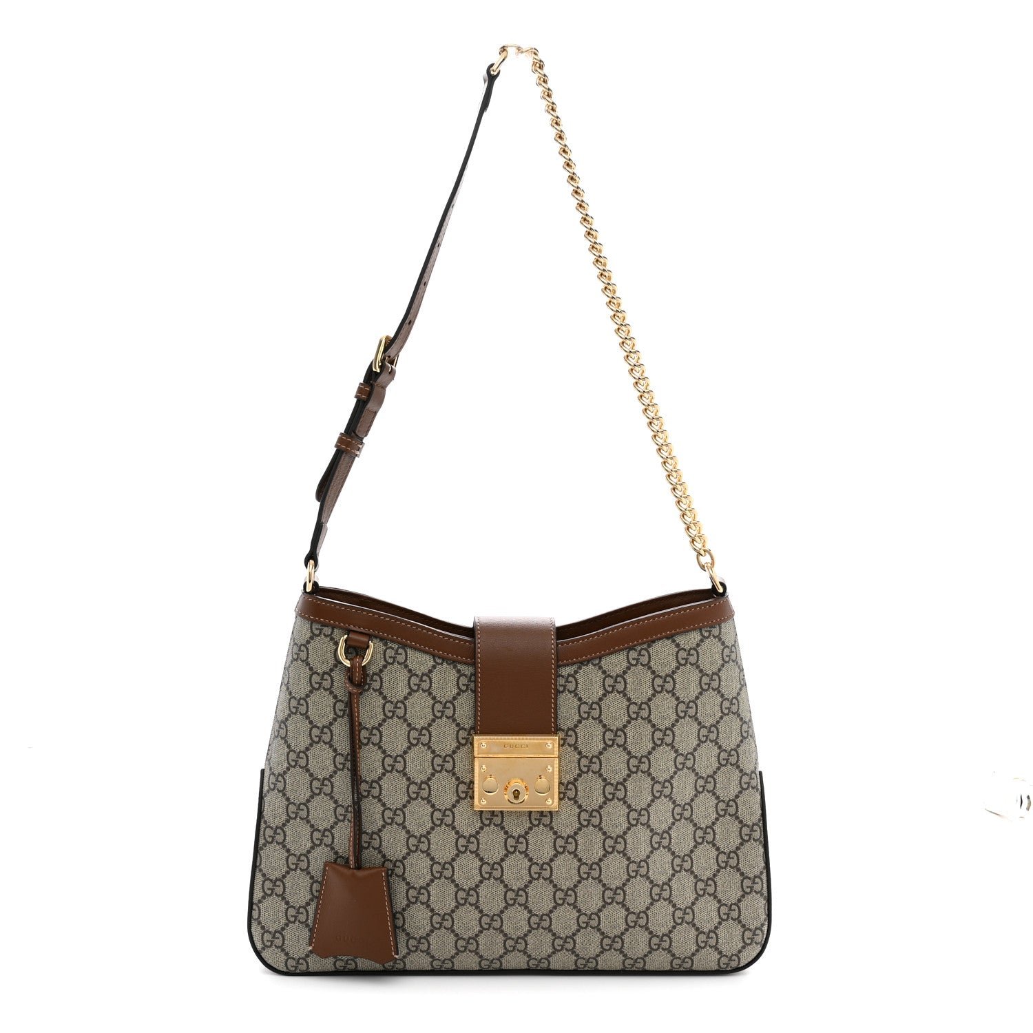 Gucci GG Supreme Monogram Medium Padlock Shoulder Bag Beige Ebony Brown Sugar